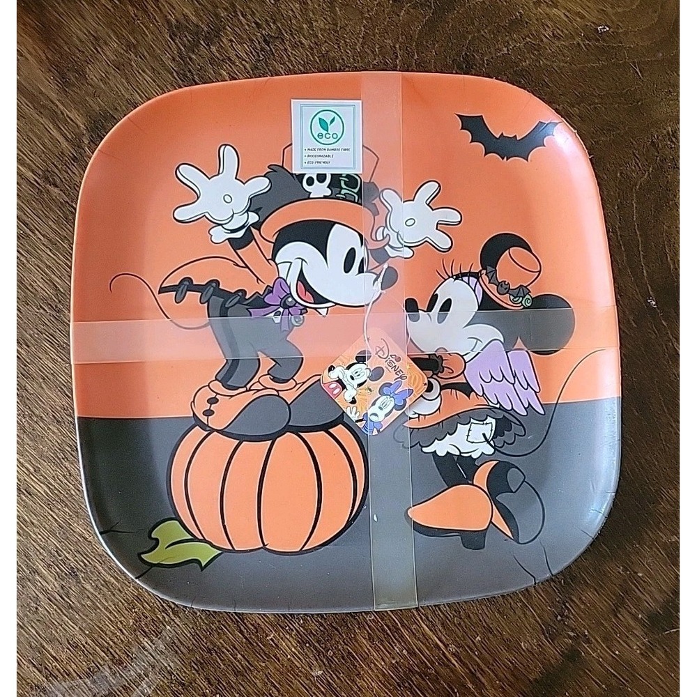 Disney Mickey Mouse Halloween Plates 4 Pc Set Pumpkin Minnie Angel Eco Bamboo - Picture 2 of 7